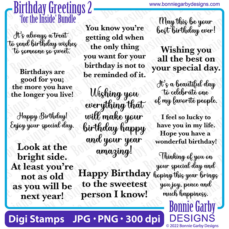 Birthday Greetings 2 'For the Inside' Digital Stamp Set